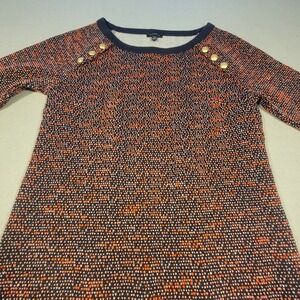 Talbots Knit Shift Dress Women's XS Blue Red Dot Print Button Shoulder Stretch